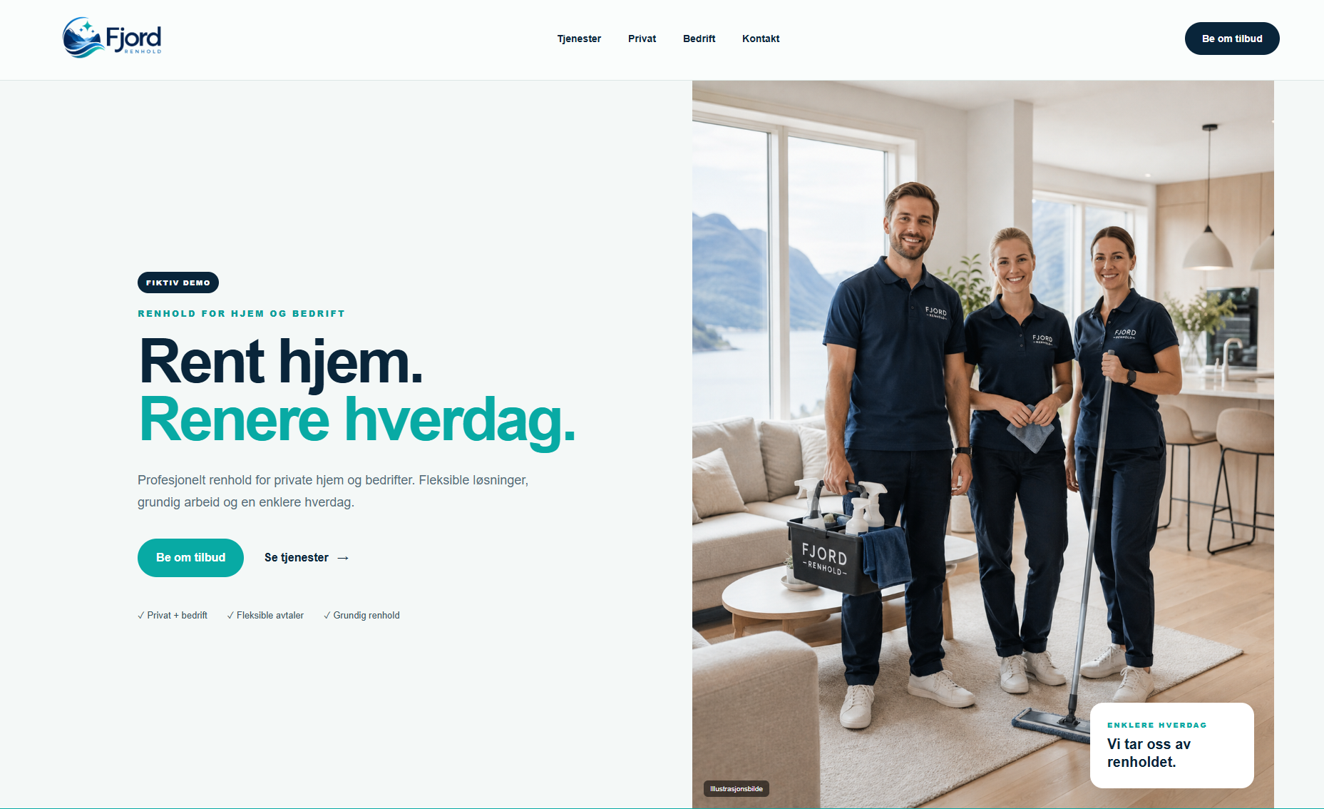 Forhåndsvisning av Fjord Renhold nettside